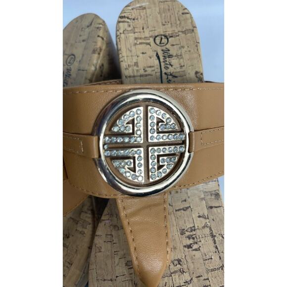 White Line Women's Slip On Faux Cork Wedges Jewel Embellished Platforms Size 7 - Picture 7 of 8